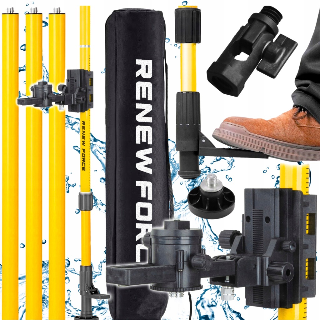 Zestaw tyczka statyw rozporowy 420CM do poziomicy + adapter do skosów