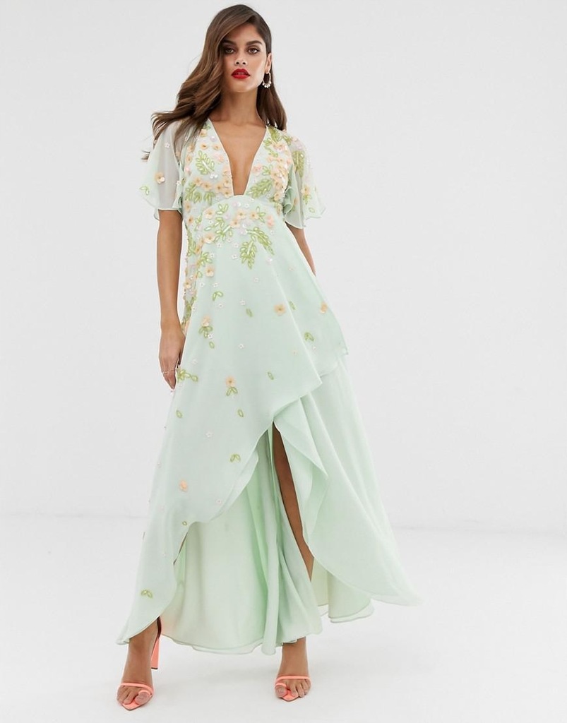 ASOS DESIGN_XDI MIĘTOWA SUKIENKA MAXI ZDOBIONA_XXS