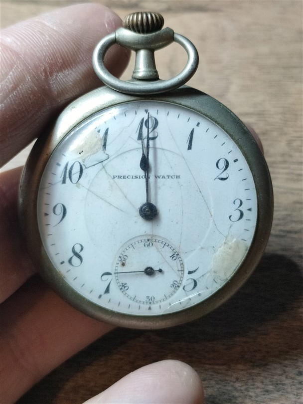 Zegarek kieszonkowy srebrny Precision Watch, nikiel, medalowy 1906 rok