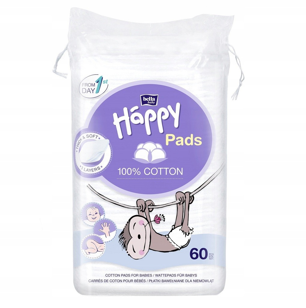 Płatki kosmetyczne dla dzieci Happy Cotton 60szt.