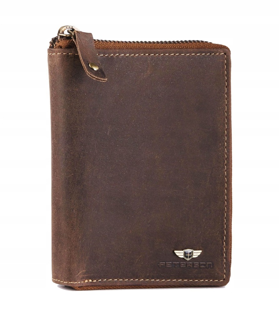 Portfel skórzany męski PETERSON pojemny suwak w metalowym pudełku