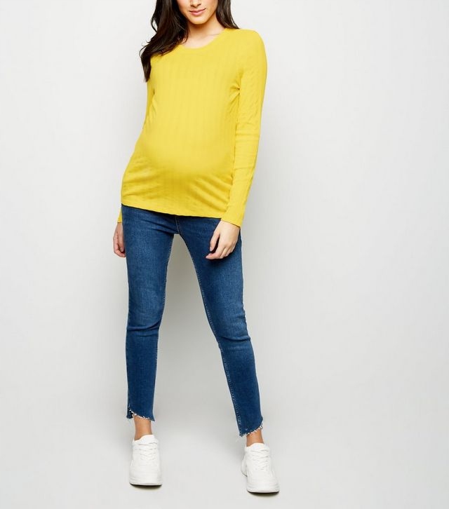 New look maternity żółty ciążowy top w prążki r 42