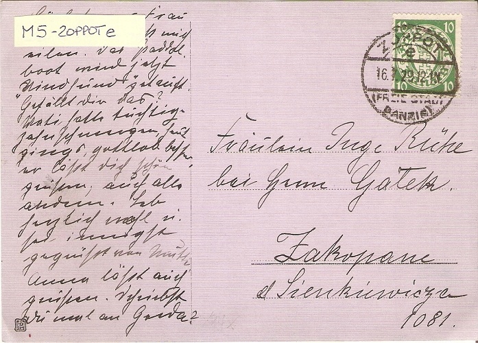 Danzig M5 - stempel ZOPPOT e