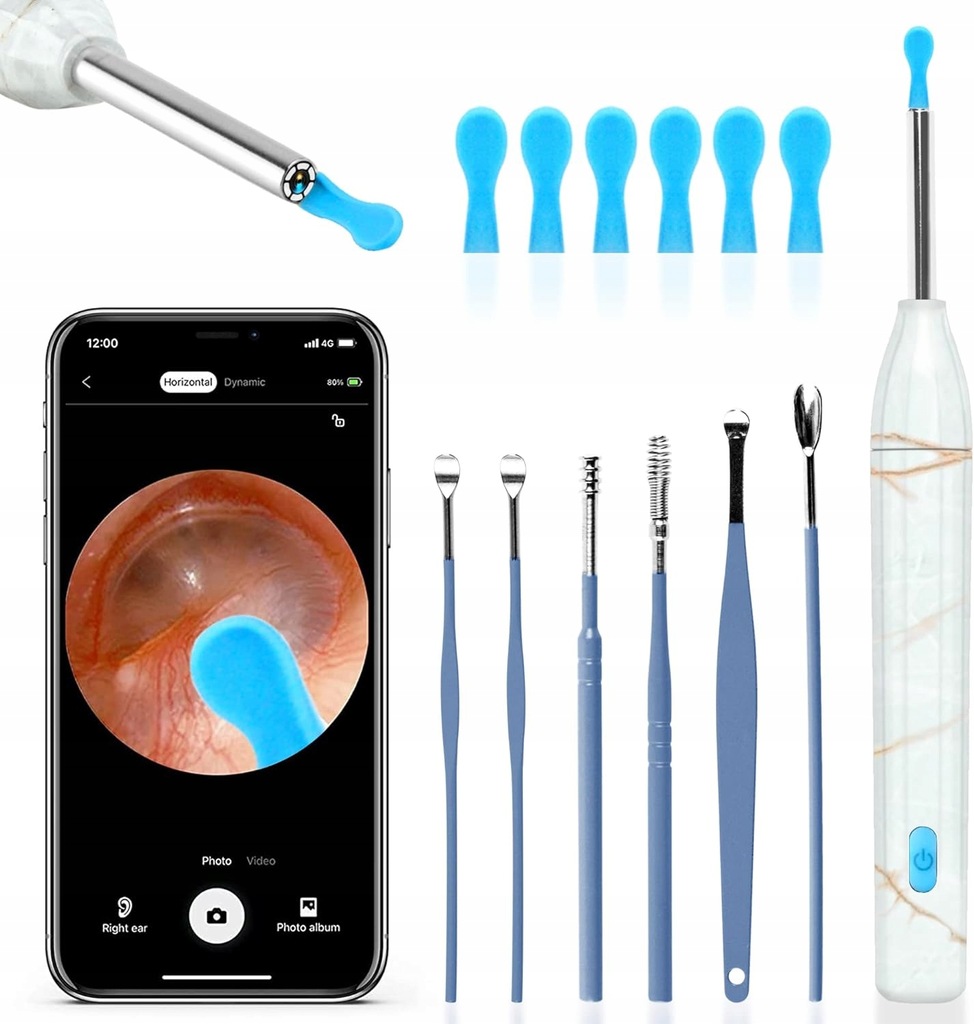 SMART OTOSKOP KAMERA CZYSZCZENIE USZU WOSK WIFI HD ZESTAW CZYSZCZĄCY