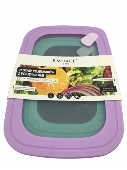 Zestaw pojemników z pokrywkami 850ml zielony + 1500ml fioletowy