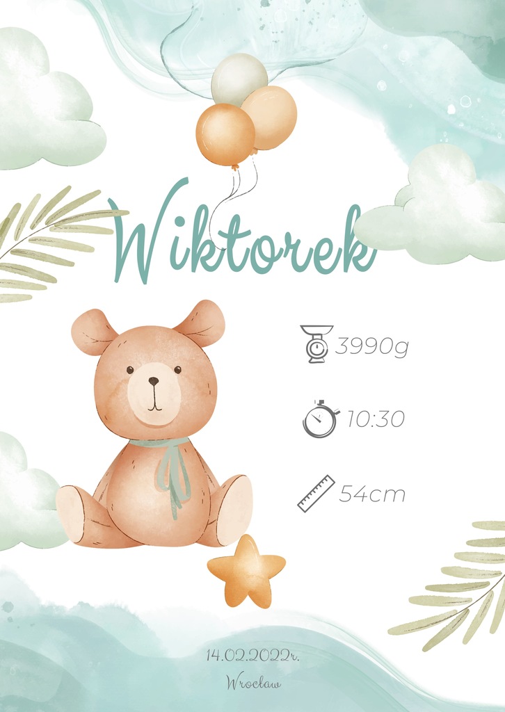 Metryczka C04 plakat A4 pokój dziecka DO DRUKU