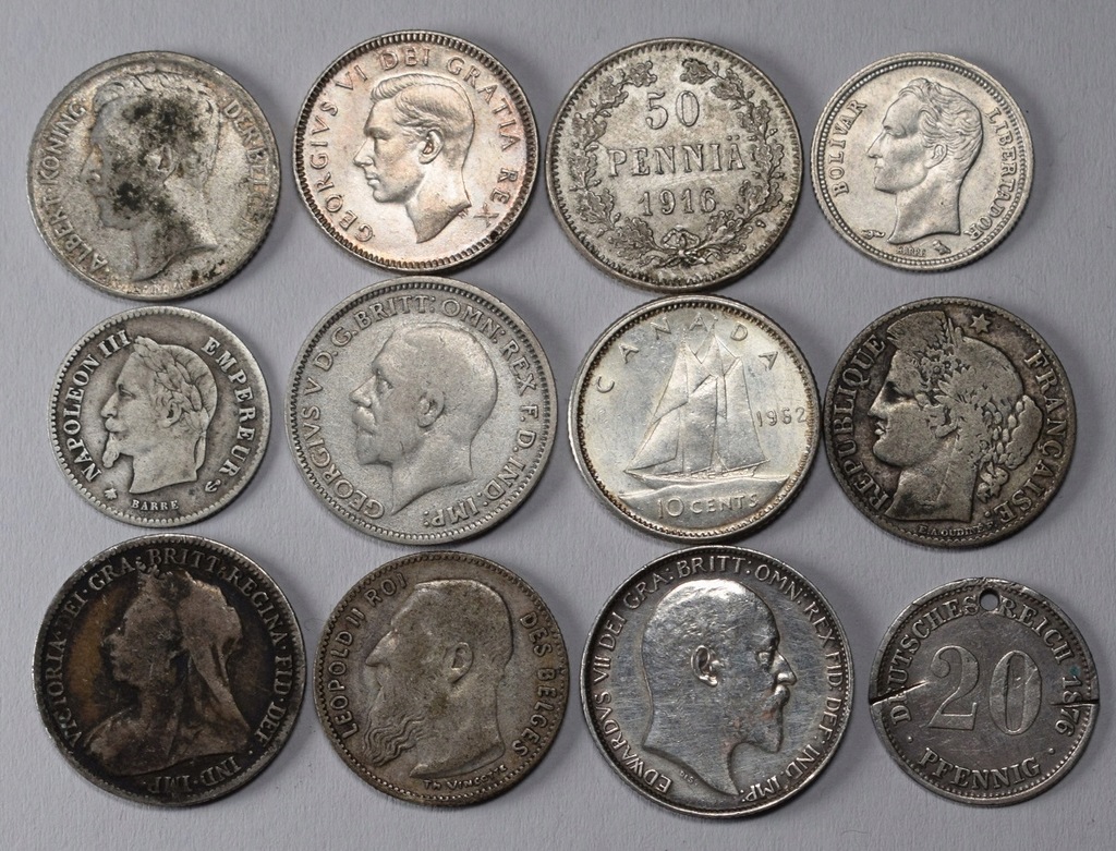 Zestaw srebrnych monet 12 sztuk