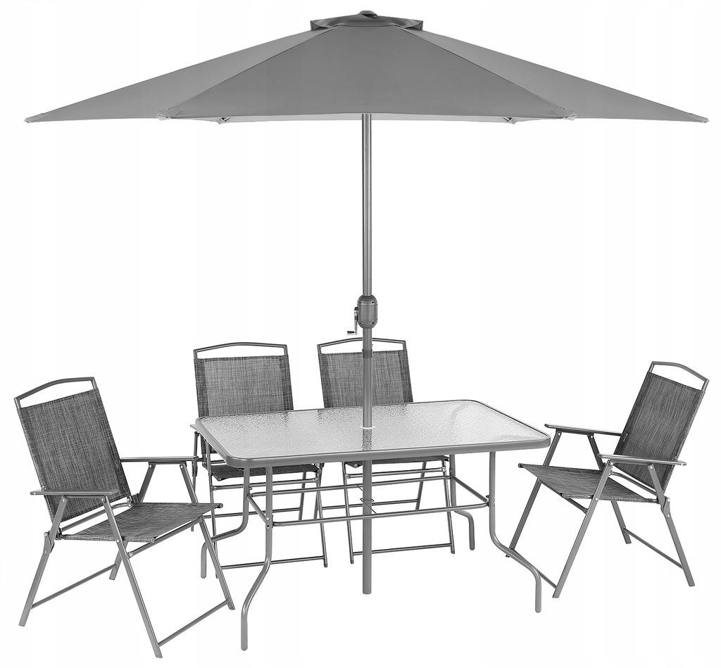 Zestaw mebli ogrodowych stół 4 krzesła i parasol