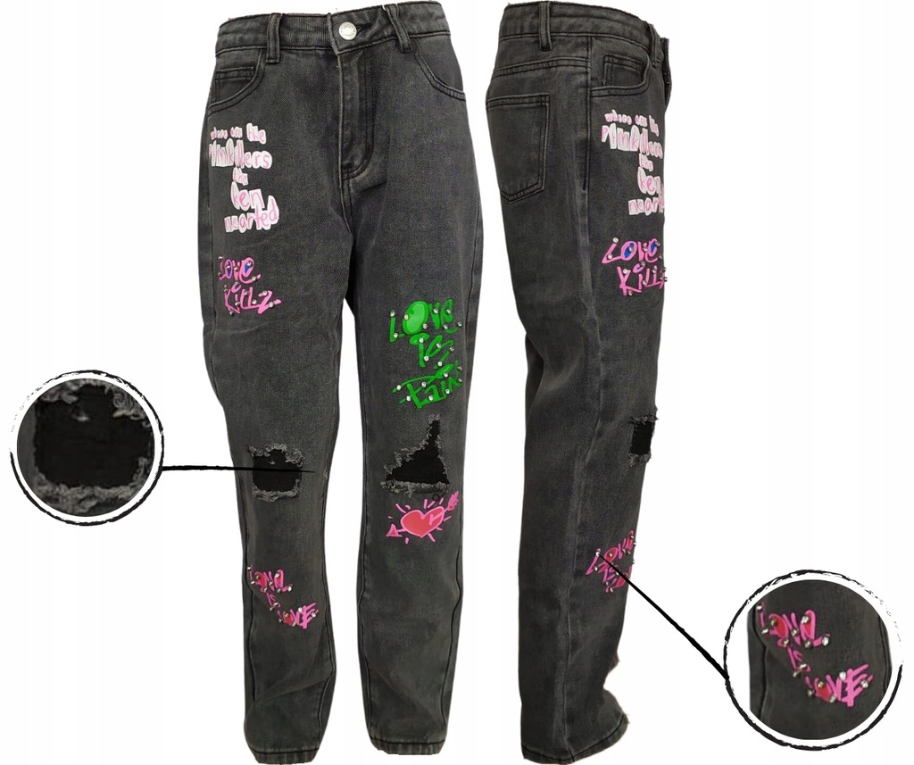 Spodnie GRAFIT Jeans + Kolorowe Nadruki 116/122