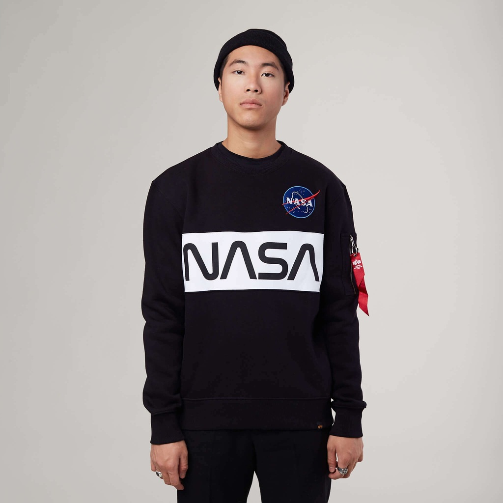 ALPHA INDUSTRIES NASA INLAY SWEATER BLACK ROZ-XL