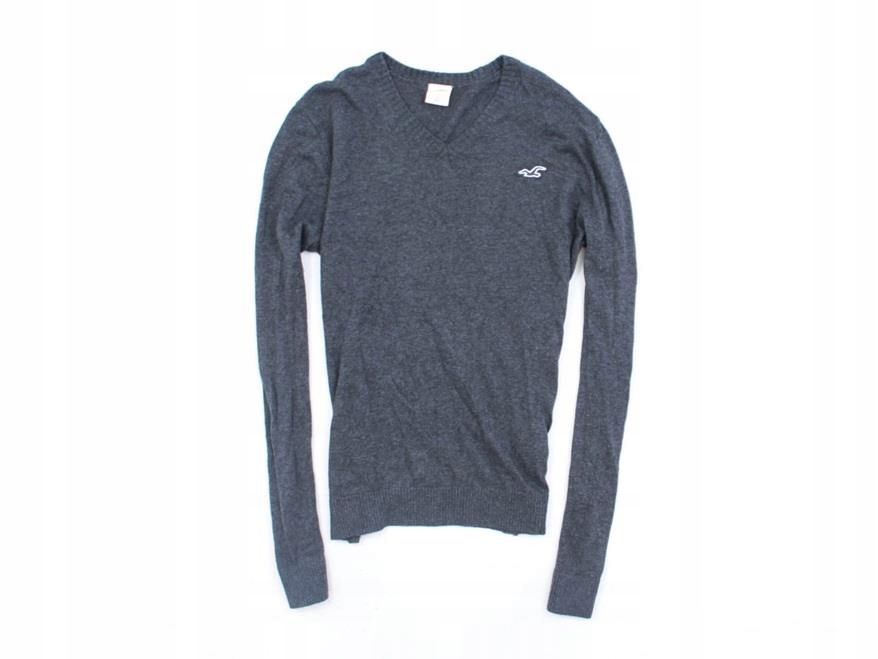 *E Hollister Sweter Męski V-Neck Bawełna Szary S