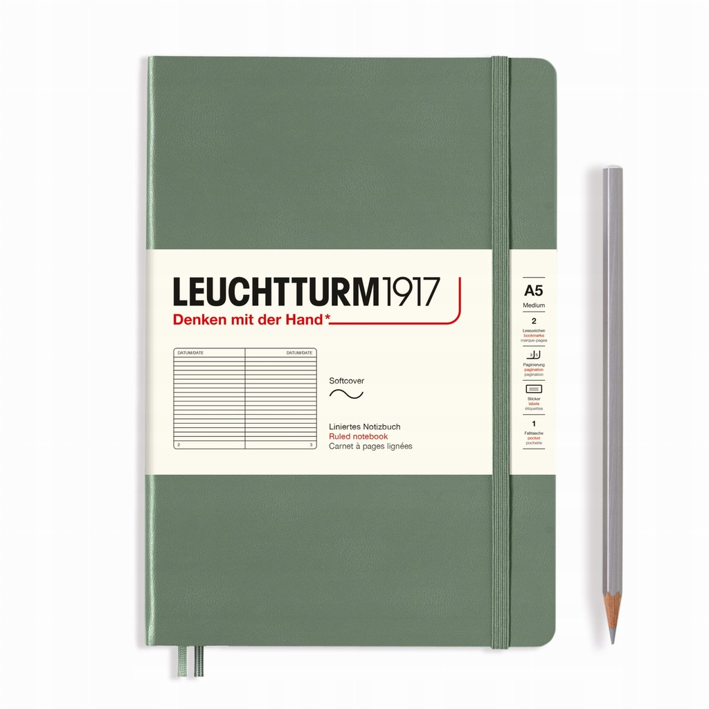Notatnik Leuchtturm1917 Medium A5, miękka oprawa, linie, olive