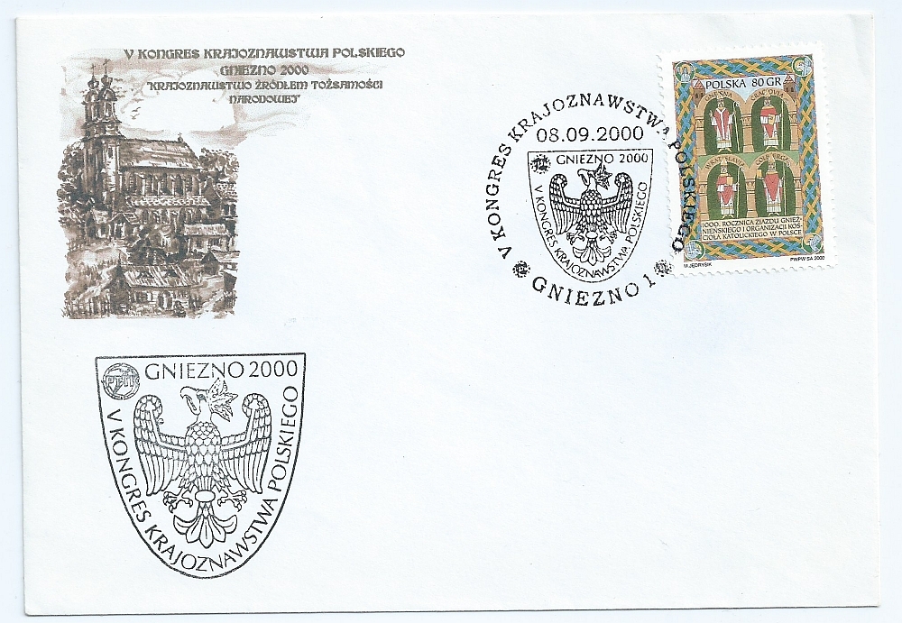 Koperta FDC, Gniezno 2000, Kongres Krajoznawstwa