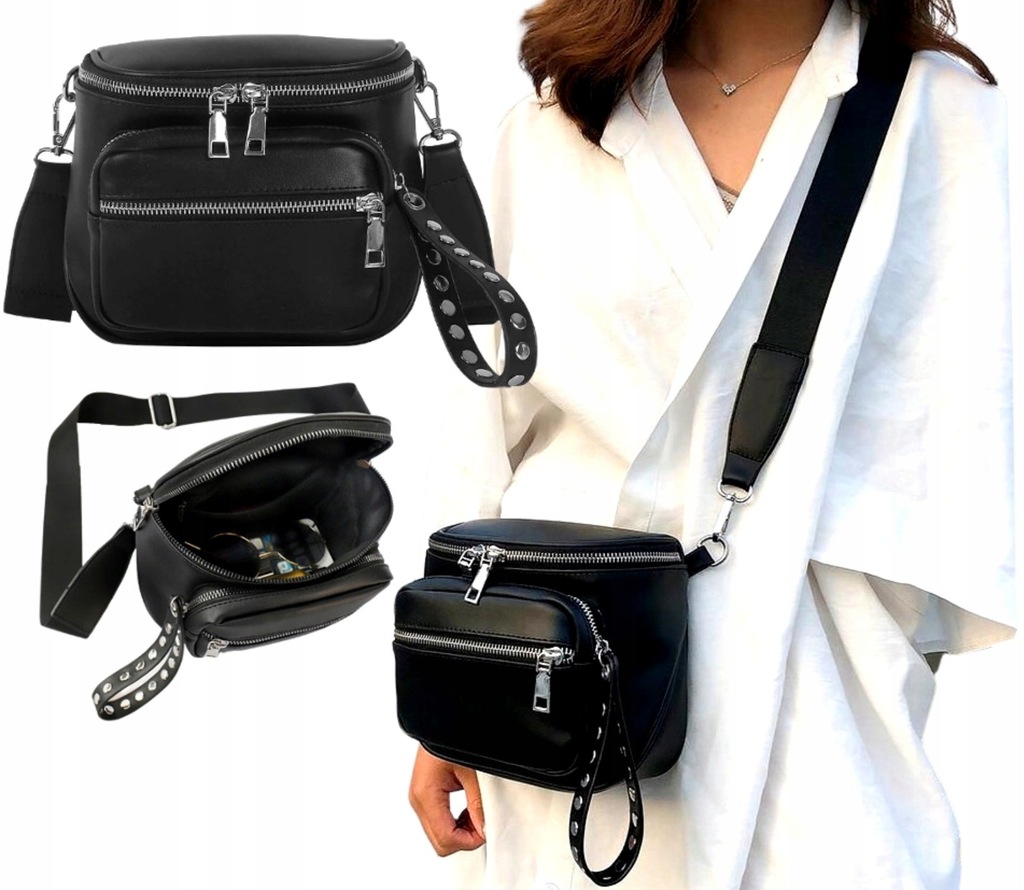 Torebka Skórzana Damska ćwieki listonoszka punk