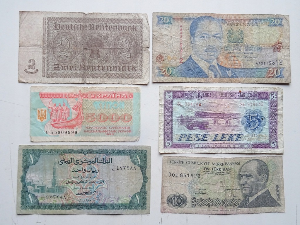 6 banknotów Świata słabe stany-E091