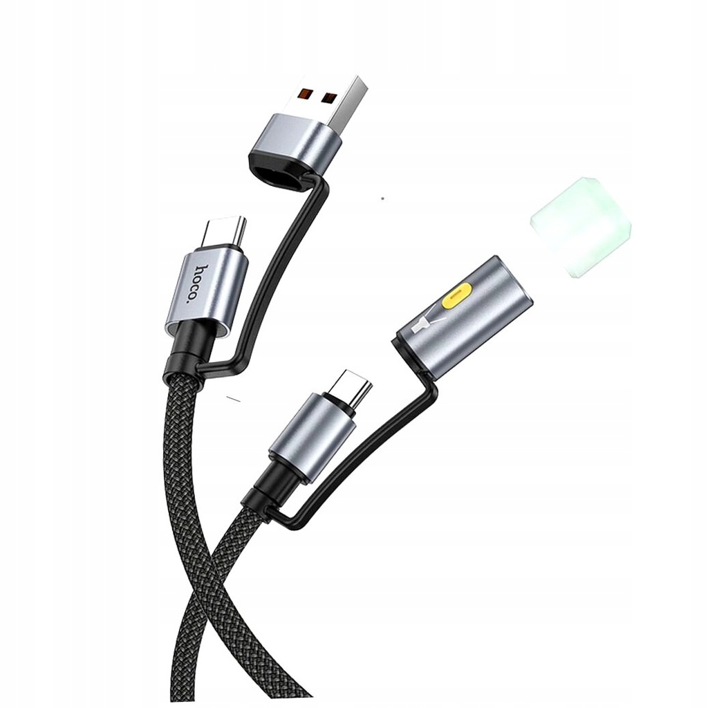 HOCO kabel All-in-one USB A / Typ C do Typ C / LED Light 3A 60W U138 1,2 m