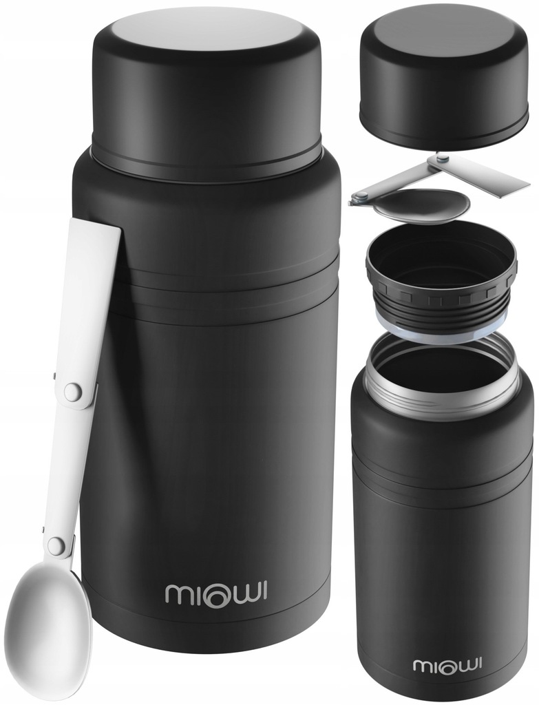MIOWI TERMOS OBIADOWY NA ZUPĘ ŻYWNOŚĆ POJEMNIK TERMICZNY 750 ML CZARNY