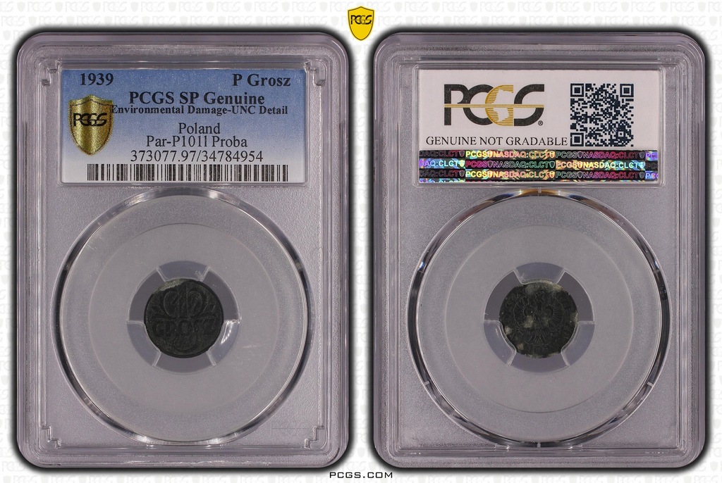 564) 1 GROSZ 1939 PRÓBA - GENERALNA GUBERNIA -PCGS