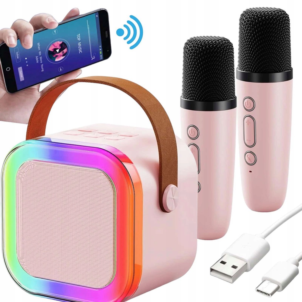 Mikrofon Głośnik Bezprzewodowy Zestaw Karaoke Bluetooth z 2 Mikrofonami