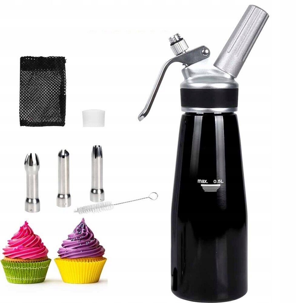 DOZOWNIK DO BITEJ ŚMIETANY SYFON 500 ML 3 KOŃCÓWKI SPIENIACZ DEKORATOR