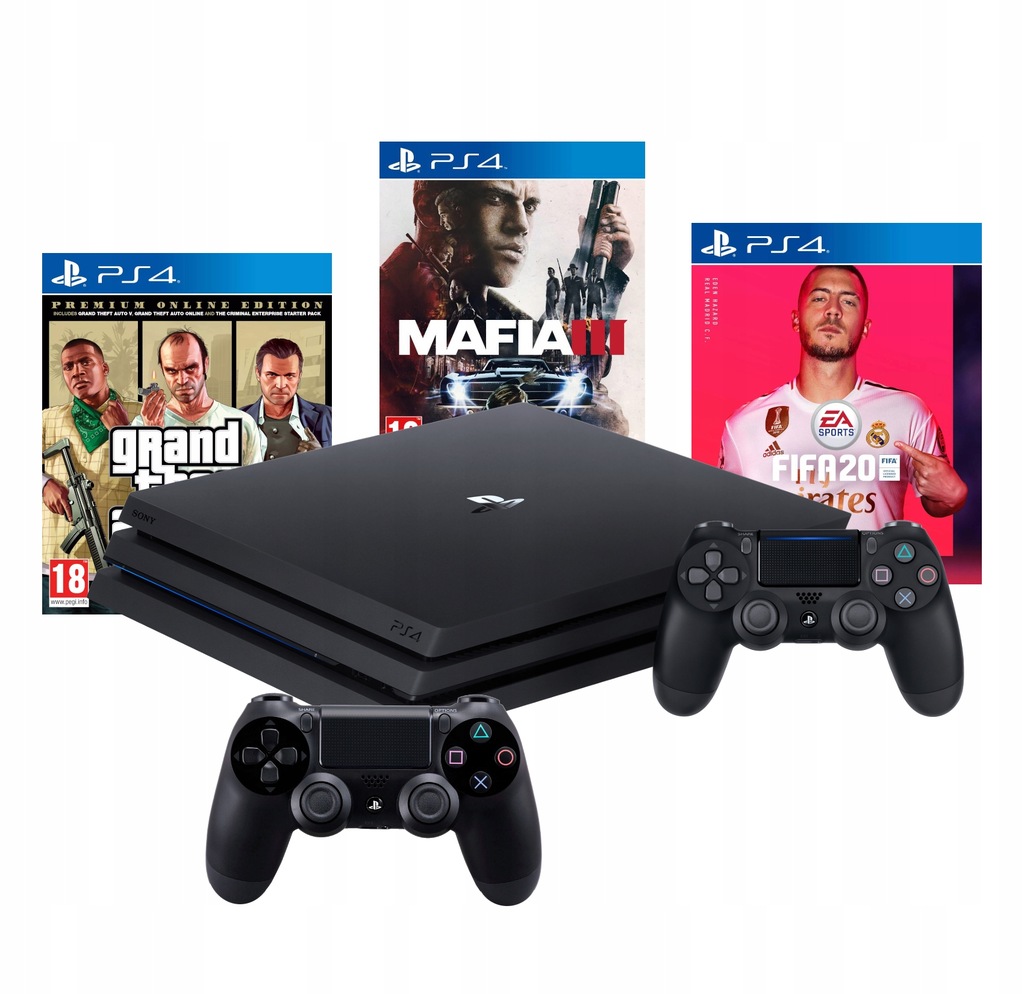 PS4 PRO 1TB PS4+2X PAD+FIFA 20+GTA V+MAFIA III