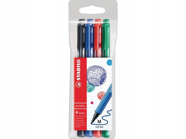 STABILO Cienkopis pointMax 0,8mm, etui 4 kolory