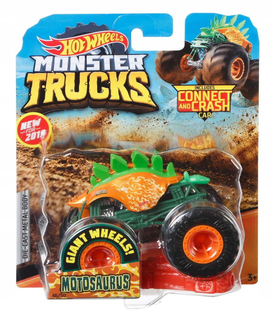 HOT WHEELS MONSTER TRUCKS MOTOSAURUS + WRAK GBT62