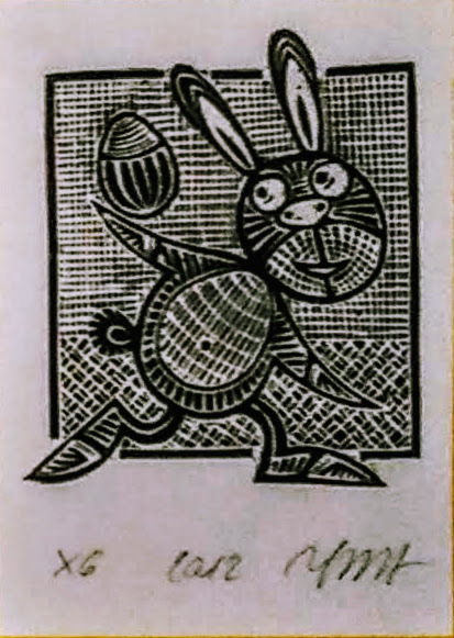 Zając - mały linoryt, autor Juliusz Batura