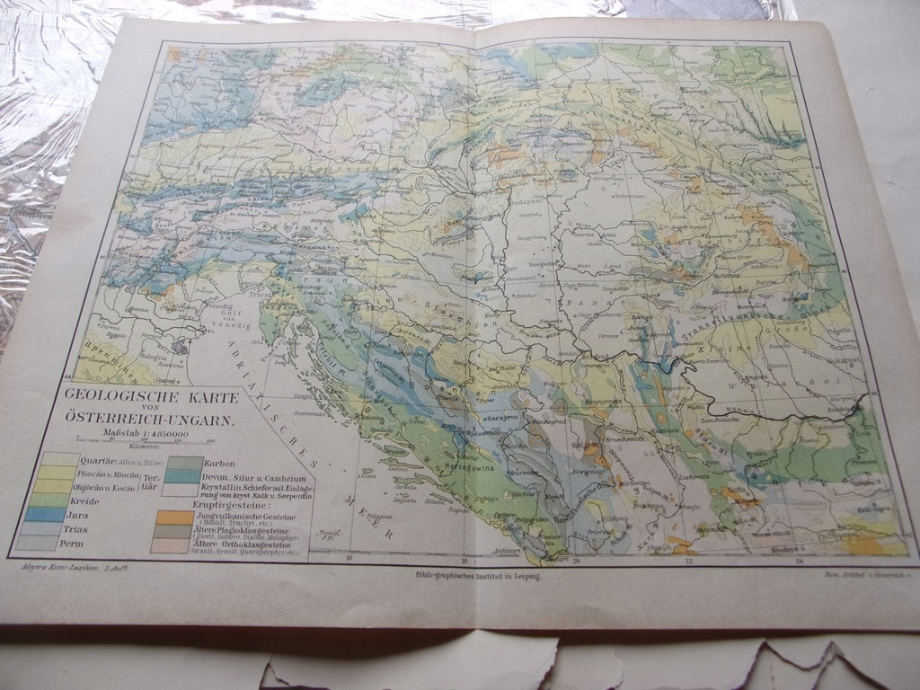mapa GEOLOGIA AUSTRO-WĘGIER 32 x 26 cm 1880