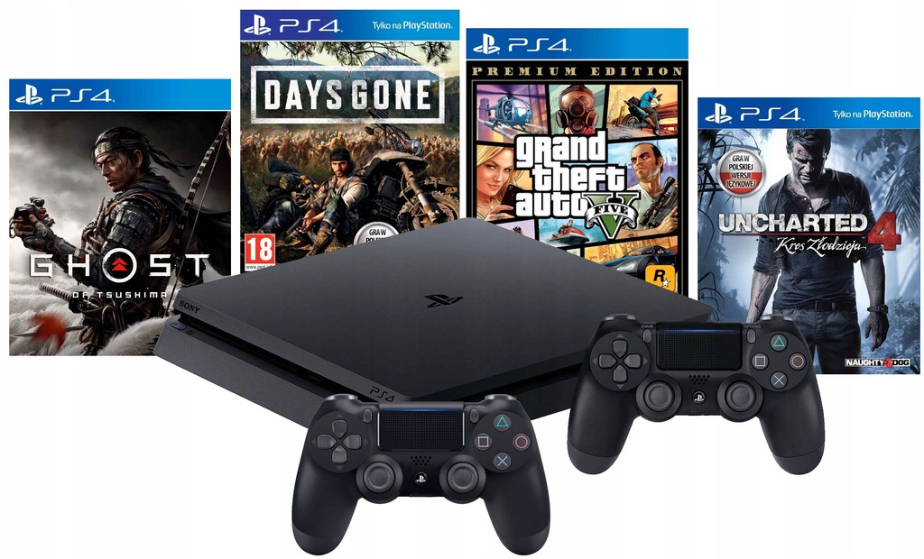 PS4 SLIM 1TB + 2x PAD V2+DAYS+GHOST+ GTA+UNCHARTED