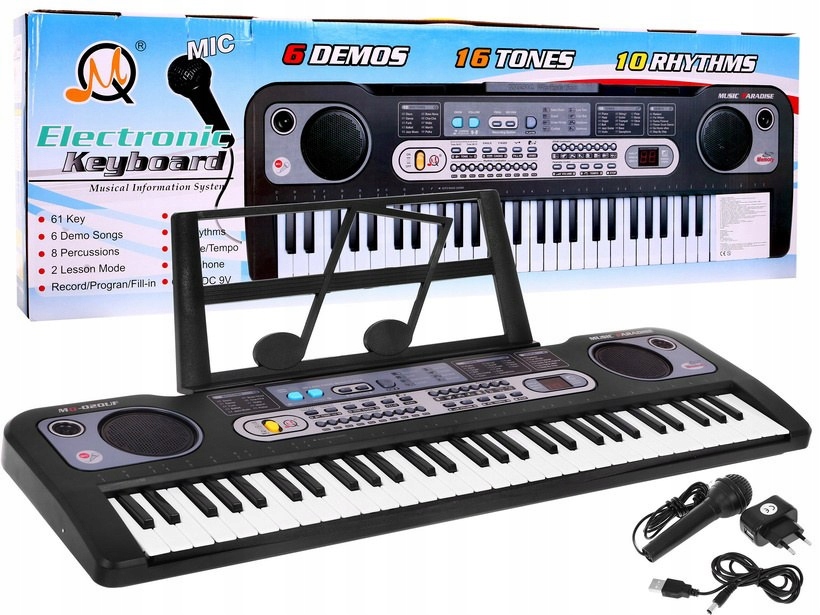 Keyboard dla dzieci 5+ Stojak na nuty Mikrofon + Nagrywanie Radio USB MP3 -