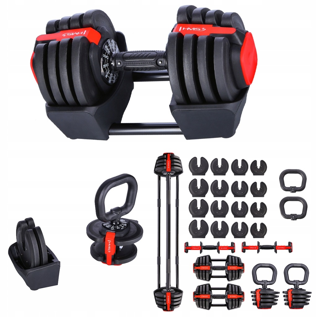 PRO SET 3W1 ZESTAW REGULOWANYCH SZTANGIELEK KETTLEBALE HANTELKI 41KG HMS