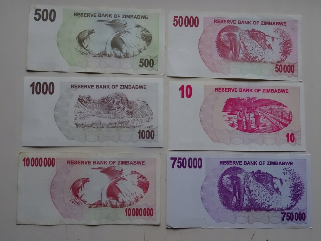 6 banknotów Zimbabwe ciekawy mix -E117