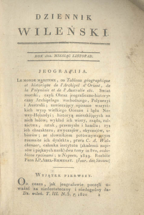 DZIENNIK WILEŃSKI 1820