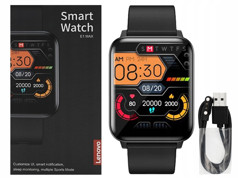 INTELIGENTNY SMARTWATCH LENOVO E1 MAX WODOODPORNY