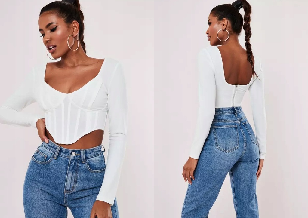 MISSGUIDED GŁADKI GORSETOWY CROP TOP L