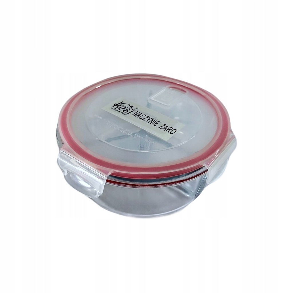 Pojemnik szklany na żywność czerwony okrągły