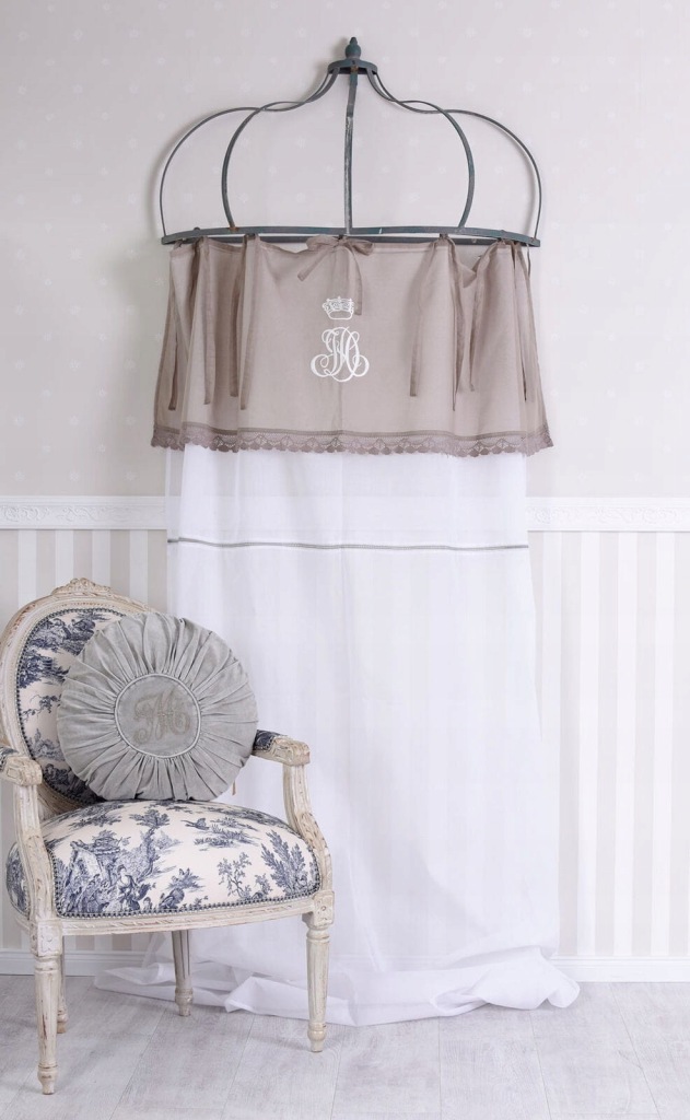 Zasłona Pętelkowa Biało Brązowa we Francuskim Stylu