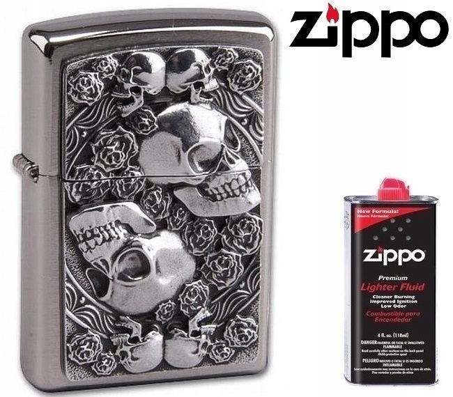 SKULLS and ROSES * zapalniczka * ZIPPO + BENZYNA