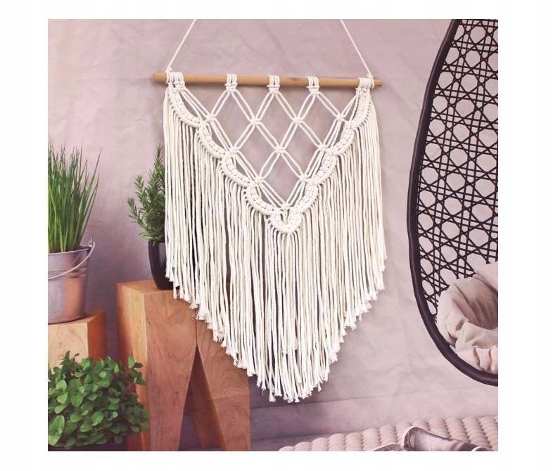 Makrama dekoracja sznurkowa ścienna Beżowa Łapacz snów 40 x 55 cm
