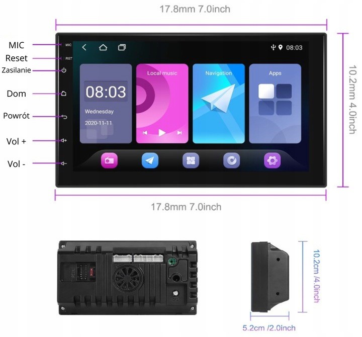 RADIO SAMOCHODOWE 2 DIN HiFi ANDROID 13 RDS GPS WIFI USB 1GB/16GB RDS 7