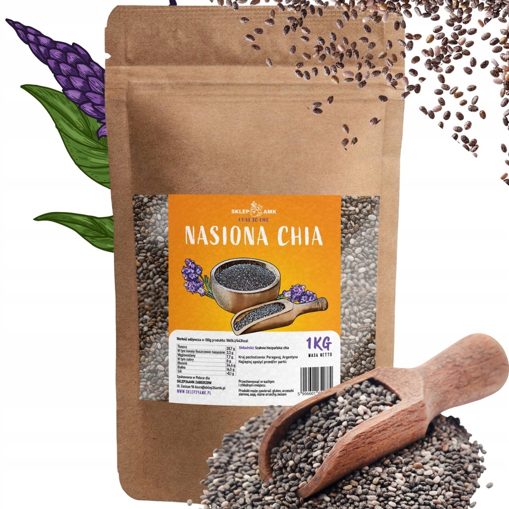 Chia nasiona szałwia hiszpańska 1kg wysoka jakość świeża naturalna 1000g