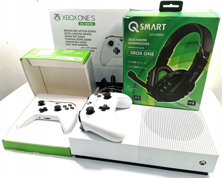 KONSOLA XBOX ONE S + 2PADY + SŁUCHAWKI + KABEL ZA