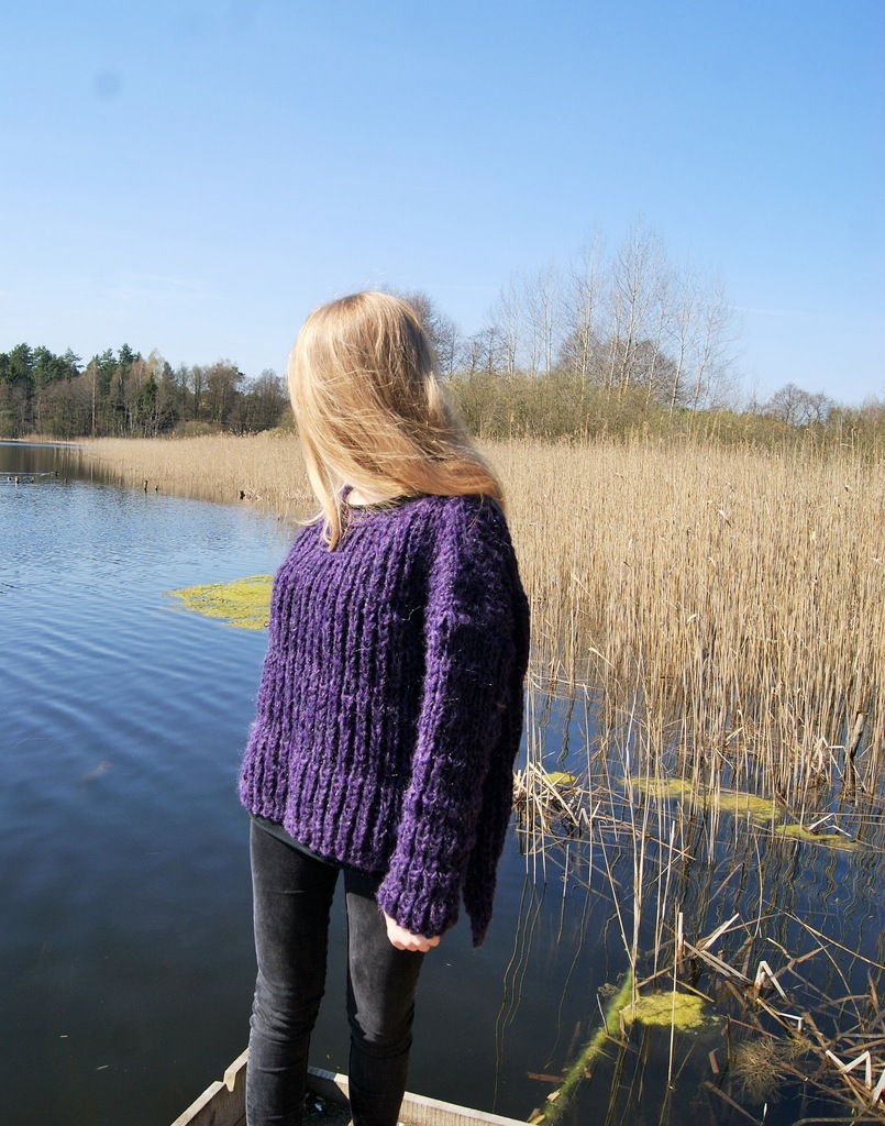 sweter boho, melanż fioletów, oversize