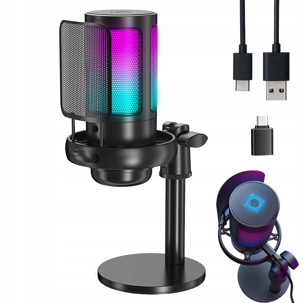 MIKROFON RGB DO KOMPUTERA Z FUNKCJA WYCISZ DLA GRACZY PC