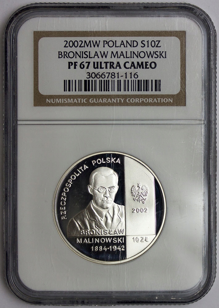 Polska 10 zł 2002 Bronisław Malinowski, NGC PF67UC