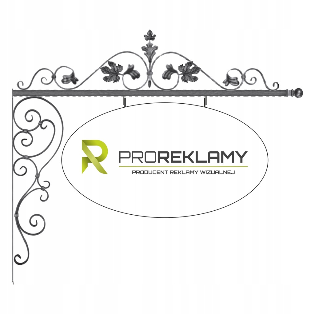 Wysięgnik uchwyt ozdobny kuty do reklamy szyldu kasetonu reklamowego