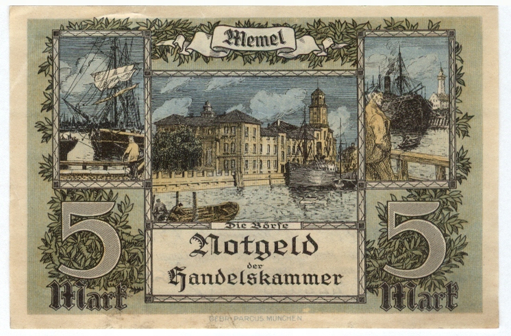 Banknot zastepczy MEMEL - KLAJPEDA - 5 Mark 1922