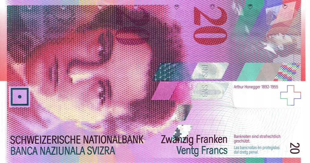 Szwajcaria 20 CHF z 1984 roku UNC
