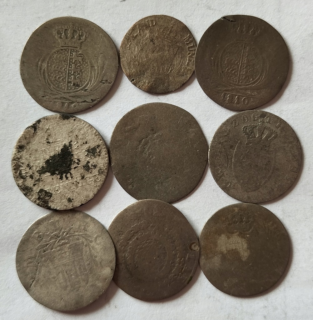 zestaw monet Europa stare sreberka bilon XVIII i XIX wiek 9 szt.